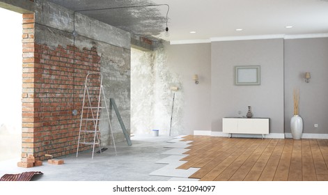 Renovation interior. 3D render - Shutterstock ID 521094097