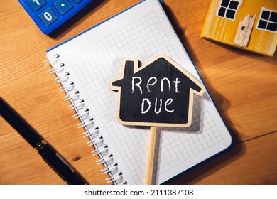 Rent Due Text On Board With House Model