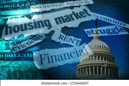 Rent, Evictions And Other Assorted CoronaVirus Economic News Headlines With US Capitol And Money