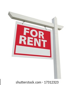 For Rent Real Estate Sign Isolated On A White Background.