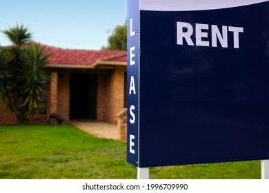Rental property outdoor street sign. Real estate and housing market concept. No people. Copy space.