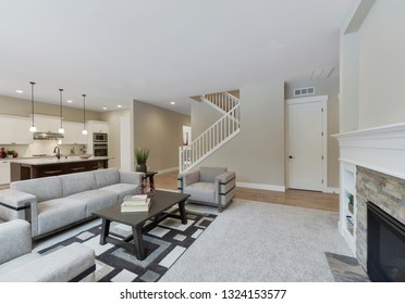 Renton, WA  USA - Feb. 22, 2019: Luxury living room and kitchen interior - Shutterstock ID 1324153577