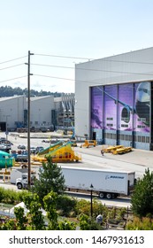 Renton, Washington / USA - July 31 2019: Boeing 737 MAX Airliner Factory In Renton