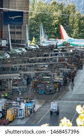 Renton, Washington / USA - July 31 2019:  Assembly Line For The Boeing 737 MAX Airliner, Inside The Renton Airplane Factory