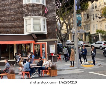 Reopening Dining Outside On Sidewalks, San Francisco, CA, USA, Day 1 Opening, June 13, 2020