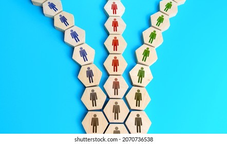 Reorganization of the company to improve efficiency. Reducing red tape. Autonomy and freedom of action of teams. Dividing, splitting up the company's departments. Leadership organization. A fresh look - Shutterstock ID 2070736538