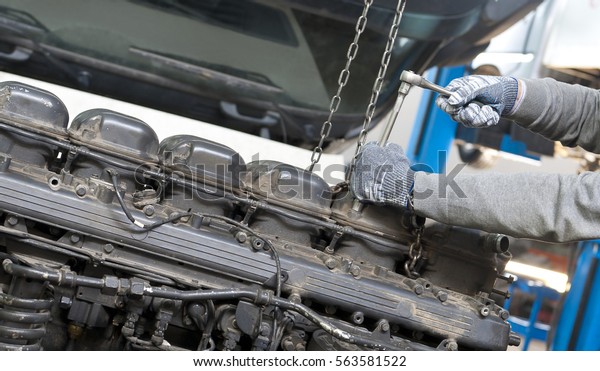 Repair engine of\
trucks