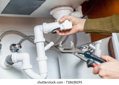 Repair Hydraulic Valve Kitchen Sink Using Stock Photo 718638295 ...