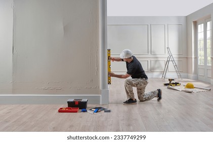Repair man home style, building house concept, painting, interior architect. - Shutterstock ID 2337749299
