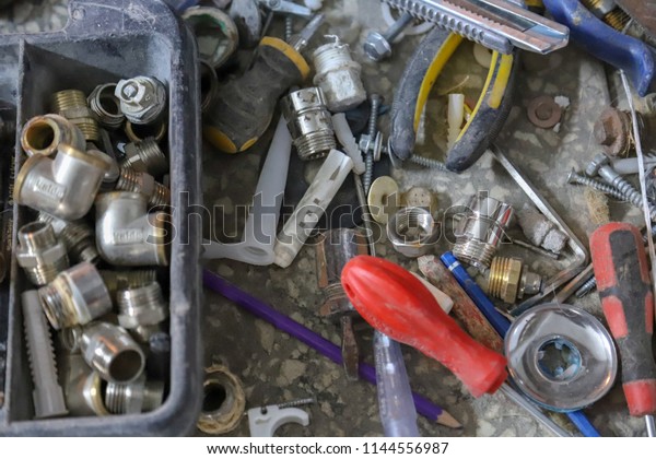 Repair materials and machines. Industrial. screws,\
pipes, repair keys