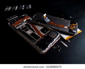 repair of a mobile phone on black background