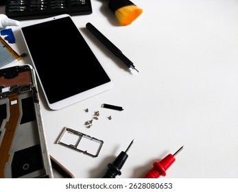 repair of a mobile phone on white background