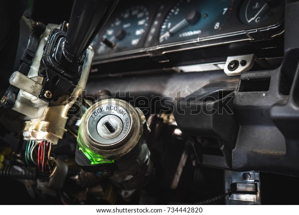 repair old engine\
start key hole of a old\
car