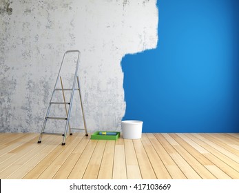 Repair and painting of walls in room. 3D illustration. - Shutterstock ID 417103669