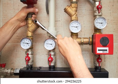 repair pipes with heat and pressure sensors of water supply - Shutterstock ID 294236225