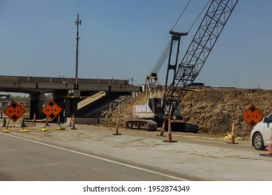 Repair Site On The Under Renovation Bridge With Road Under Construction In The USA