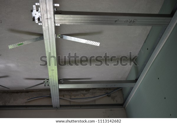 Repair Suspended Ceiling Guide Profiles Attached Stock Photo