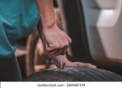Repair Tires Recap patch a tyre ,Flat tire The tire is leaking from the nail Can a Tire be Repaired by self,Patch on a Punctured Tire