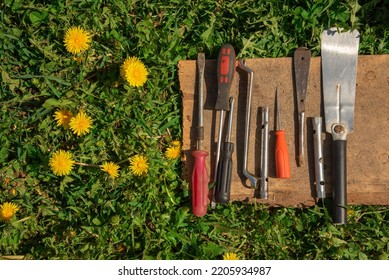 Repair Tools Lying On Grass 260nw 2205934987 