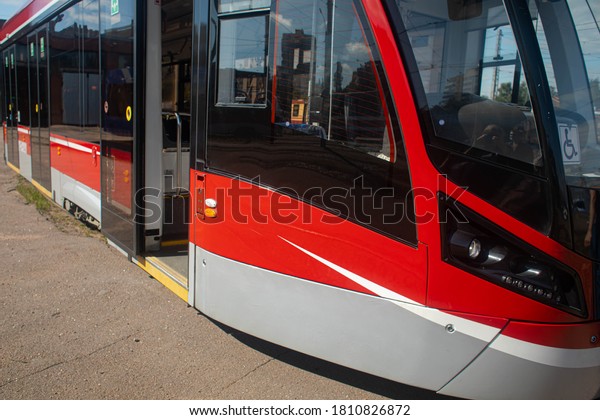 repair of tram , trolley bus in the Parking lot ,\
the city tram
