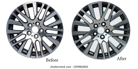 Repairing alloy wheels with metal shadows, before repairing and after repairing