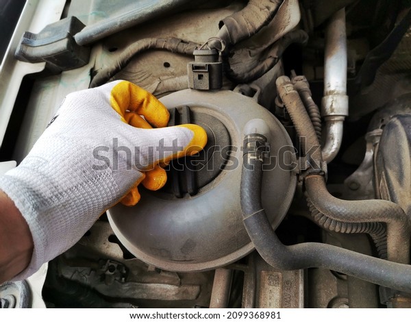Repairing a car. Car
maintenance. Car engine.
