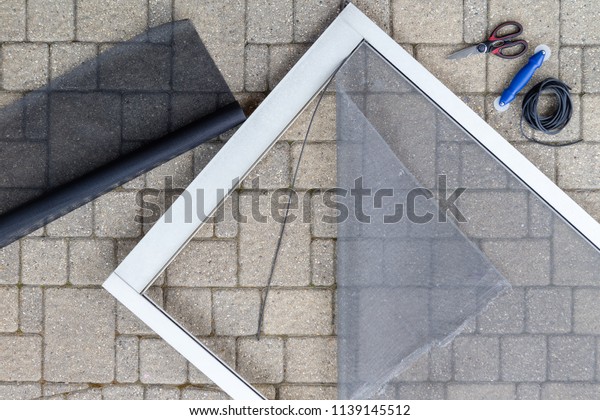 Repairing Screen Storm Porch Door New Stock Photo Edit Now