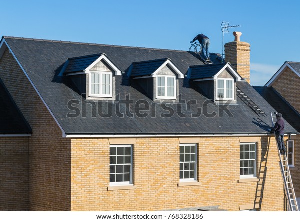 Repairs Taking Place Slate Roof On Stock Photo Edit Now 768328186