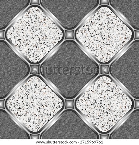 A repeating geometric pattern of diamond-shaped tiles with speckled centers and metallic borders.