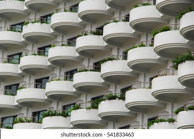 Repeating Pattern of  the Multi-Storey Building Windows and Balcony.