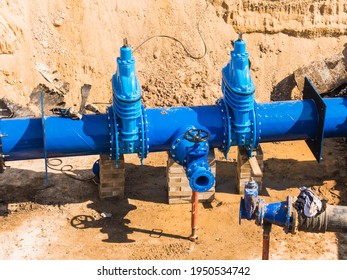 Replacement Of Water Pipes Networks.  Waterworks Main Pipeline For The Supply Of Drinking Water To The Desert City.