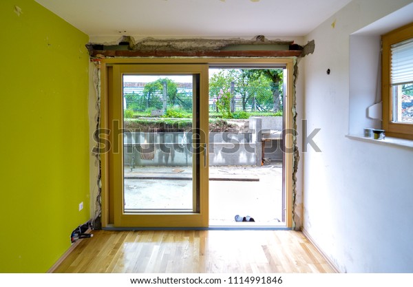 Replacing Brick Wall Glass Sliding Door Stock Photo Edit Now