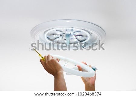 Replacing Fluorescent Tube Energy Saving Led Stock Photo