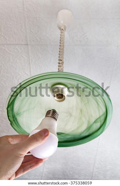 Replacing Light Bulb Ceiling Light Led Stock Photo Edit Now