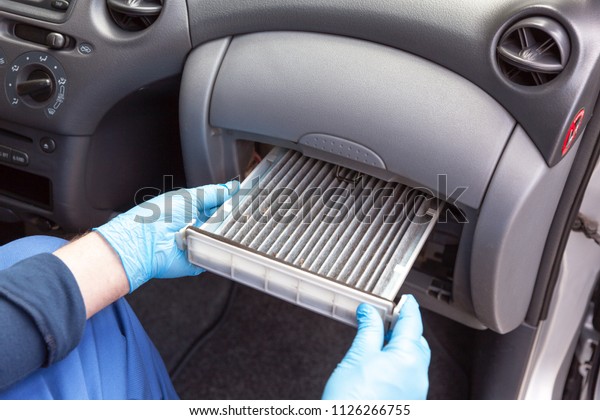 Replacing Old Car Cabin Air Filter Transportation Stock Image