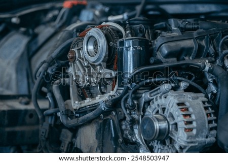 Similar – Truck Engine Motor Components In Car Service Inspection