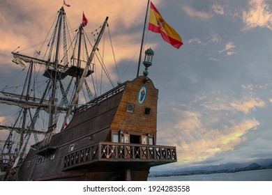 replica of a 16th century Spanish galleon moored in port - Powered by Shutterstock