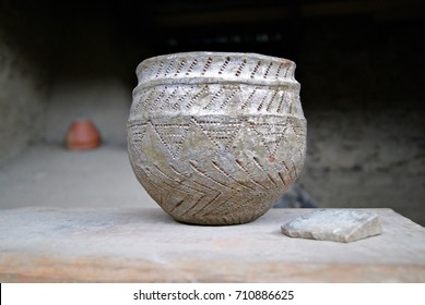 A Replica Of The Bronze Age Ceramics - A Handmade Pot Of Gray Baked Clay Close-up