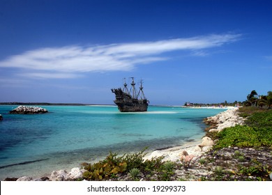 A replica of an old ship in the Caribbean