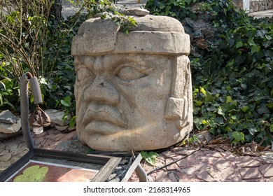 Replica Of An Olmec Head, Cabeza Olmeca, Mexican Ruins In Monterrey, Nuevo Leon, Mexico
