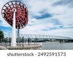 Replica of the original paddle wheel from the American Queen riverboat at the Riverwalk in downtown Cincinnati, Ohio