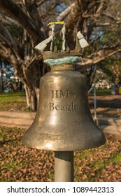 Replica Of The Ship's Bell Of HMS Beagle In Civic Park, Darwin, Australia. Part Of The HMS Beagle Ship's Bell Chime Instrument.