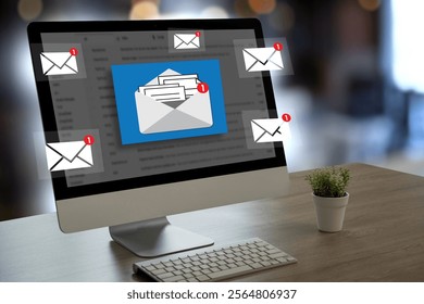 reply the message email on computer Businessman is working to important reminder