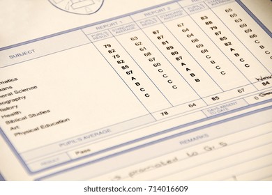 A report card showing a student's school marks.