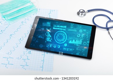 Report and cell composition concept with modern medical technology Foto Stock