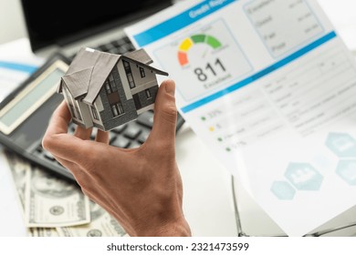 report credit score banking borrowing application risk form document loan business market policy deployment data check workplace concept - stock image