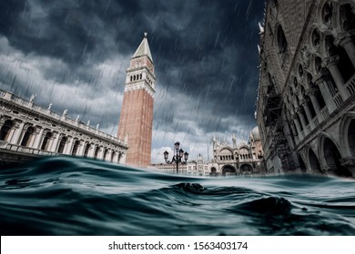 
Representation of St. Marks Square (Piazza San Marco) during flood (acqua alta) in Venice, Italy. Venice high water. - Powered by Shutterstock