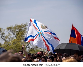 Representatives Of The Assyrian People Flying The Assyrian Flag During The Armenian Genocide Memorial Event On 24 April 2022 At Tsitsernakaberd, Yerevan Armenia