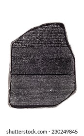 a reproduction of the famous rosetta stone isolated over a white background