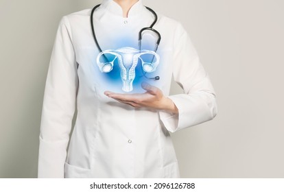 Reproductive System Issues Medical Concept. Photo Of Female Doctor, Empty Space. 